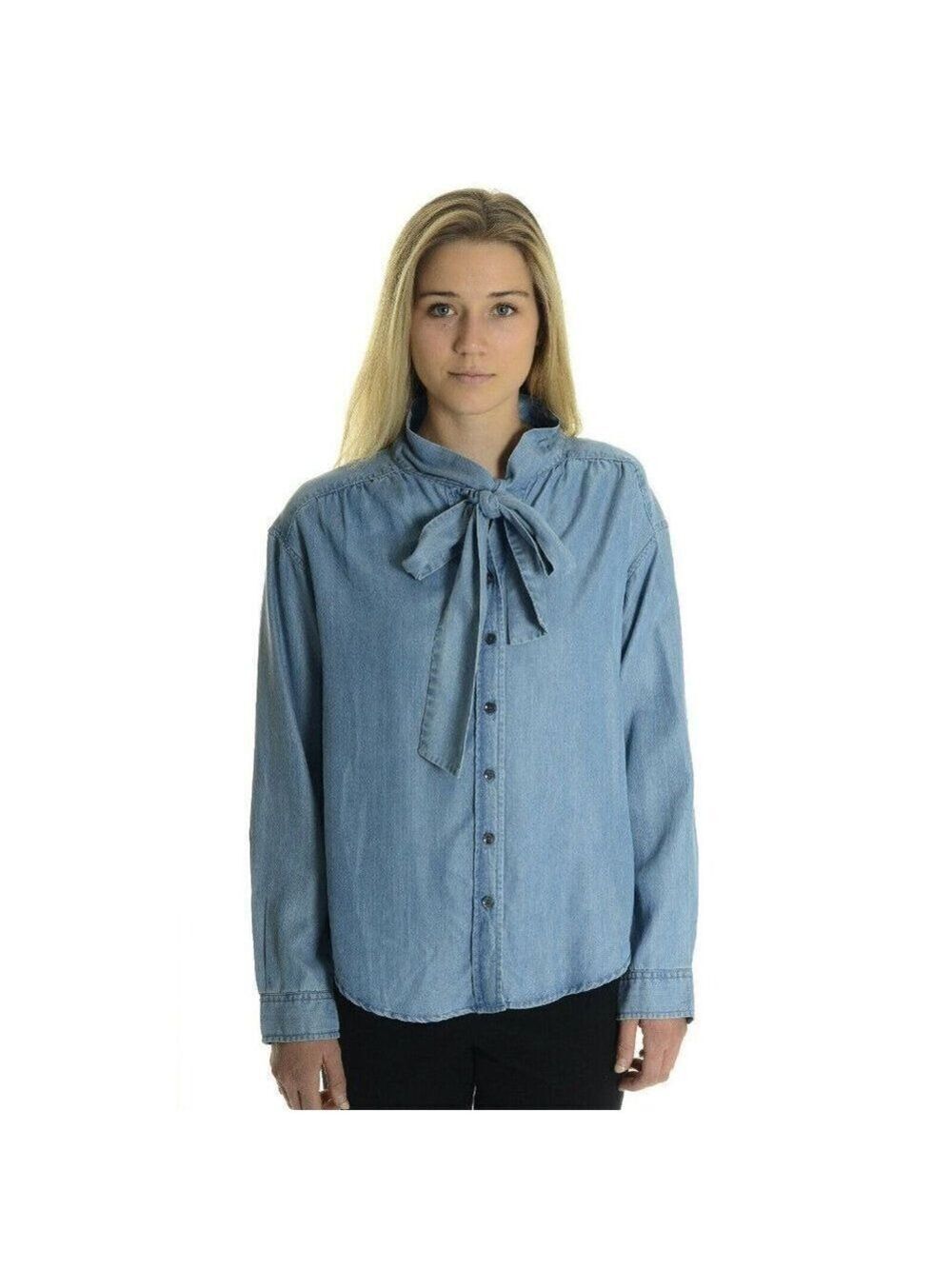 Closed Nell Denim Look Bow Tie Chambray Blouse S